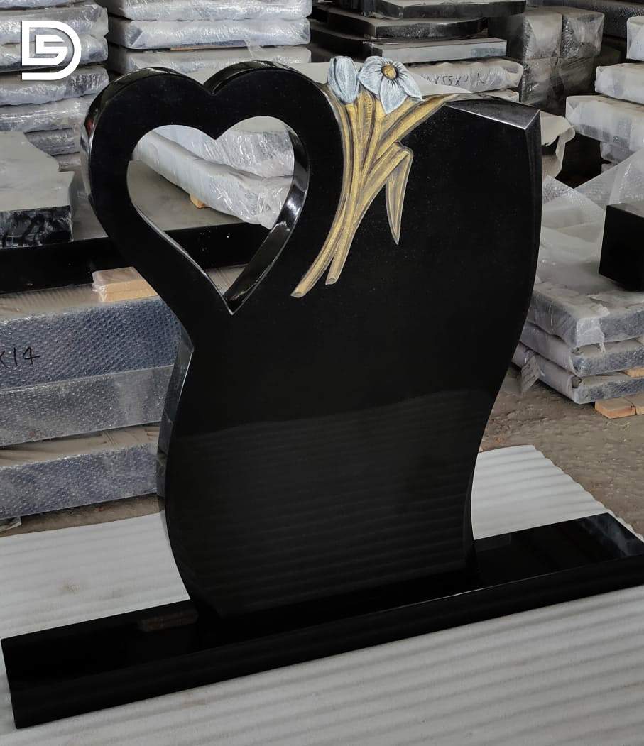 Customized Heart Shaped Black Granite Headstone 